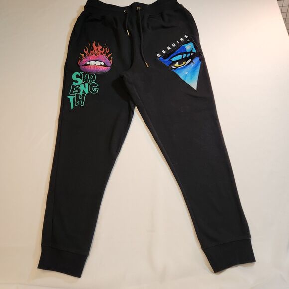 Genuine Authentic Garment Mens Large Black Sweatshirt Pants Set Crewneck Graphic - Picture 4 of 15